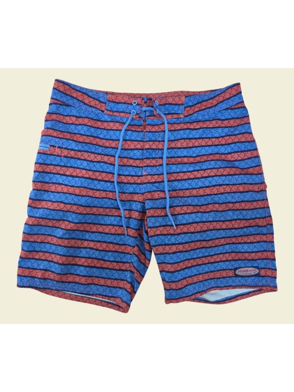 Vineyard Vines Mens Swim Trunks 33 Red & Blue Striped Scales Pattern